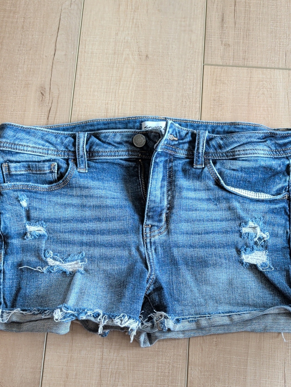 Studio Light Blue Distressed Denim Cutoff Shorts